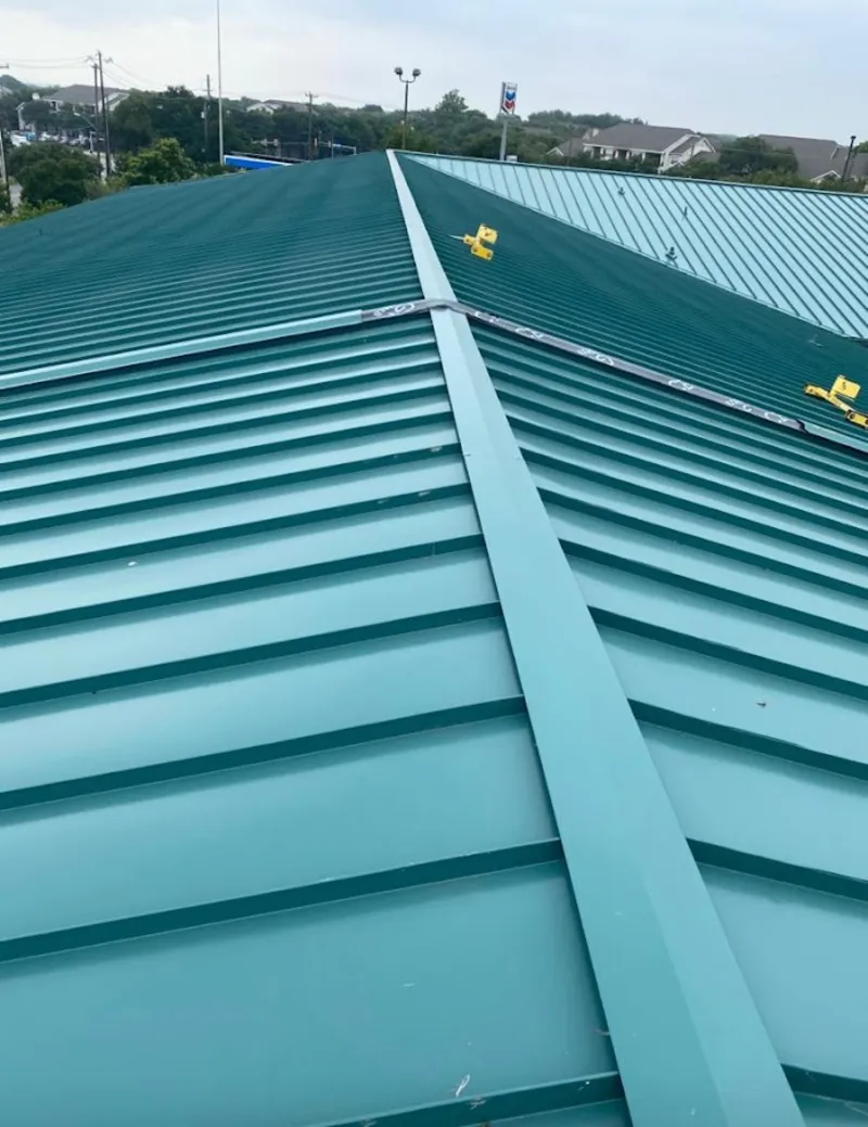 Green commercial metal roof ridge and valley for Metal Roof Repair in King City